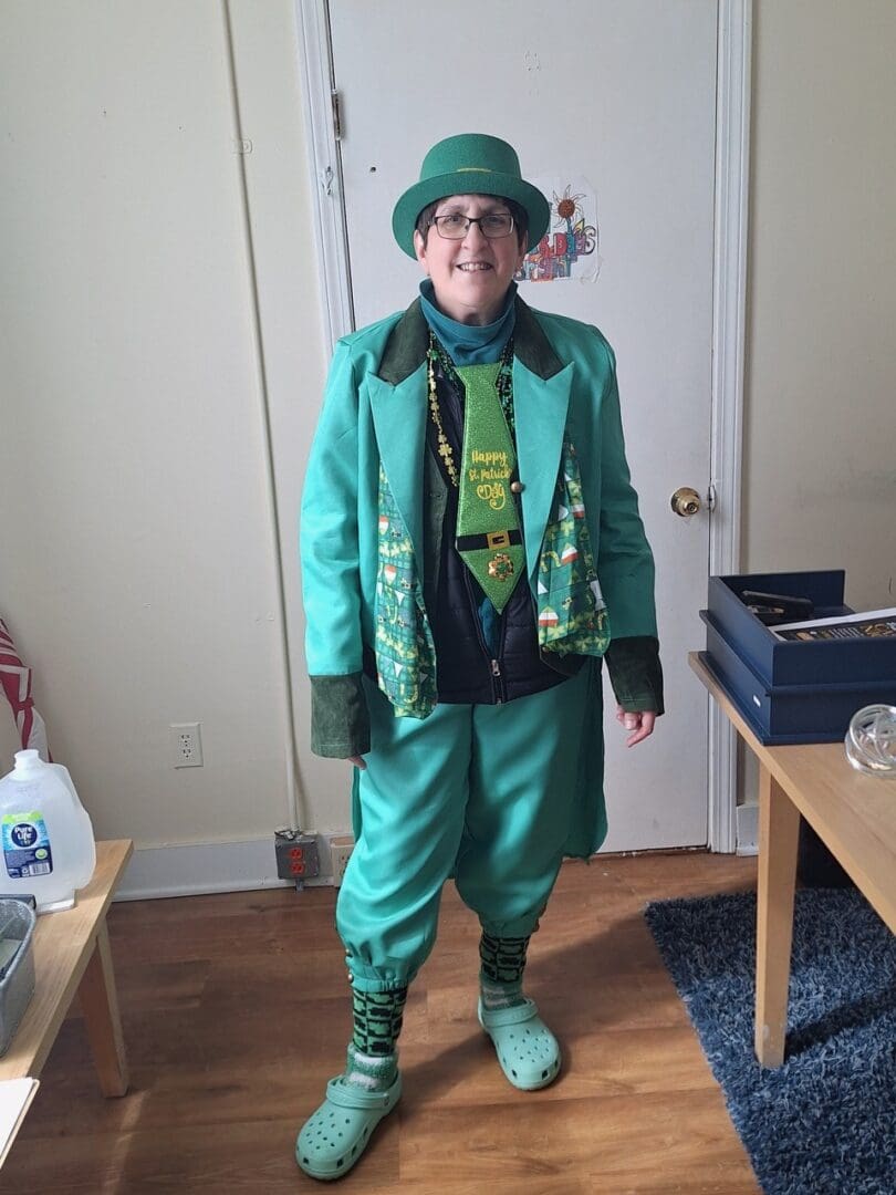 Person in green St. Patrick's Day costume