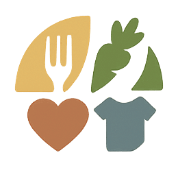 Icons symbolizing food, love, and clothing.